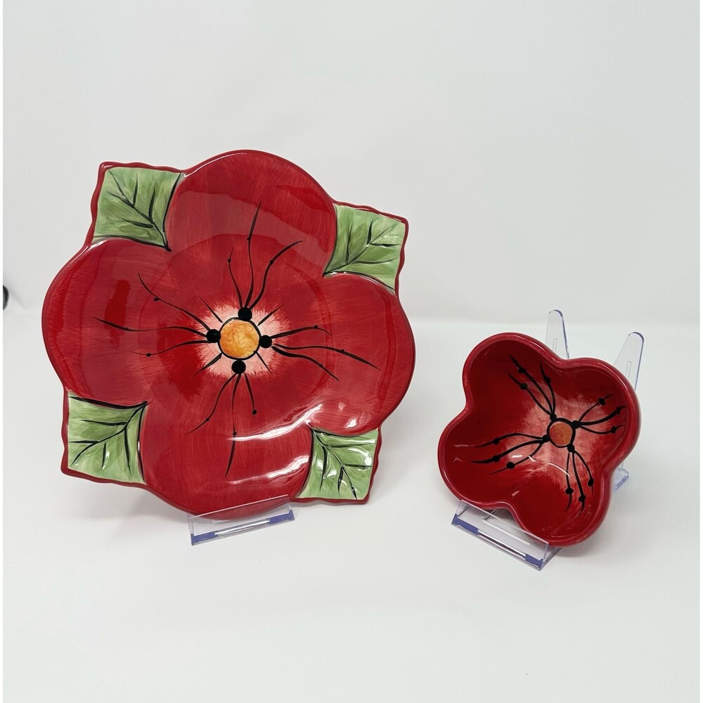 Espana Lifestyle Toluca Red Poppy Flower Plate & Bowl Set   Tabletops Unlimited